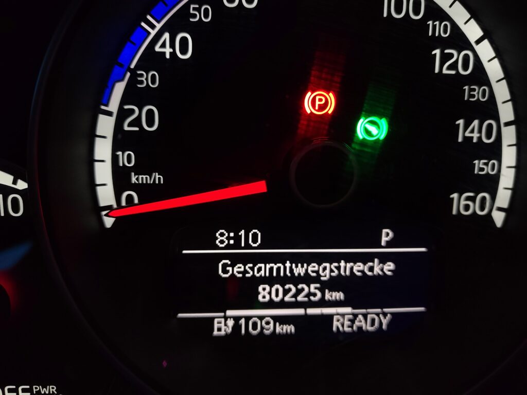 Foto: Tacho mit Kilometerstand: Gesamtwegstrecke 80225 km